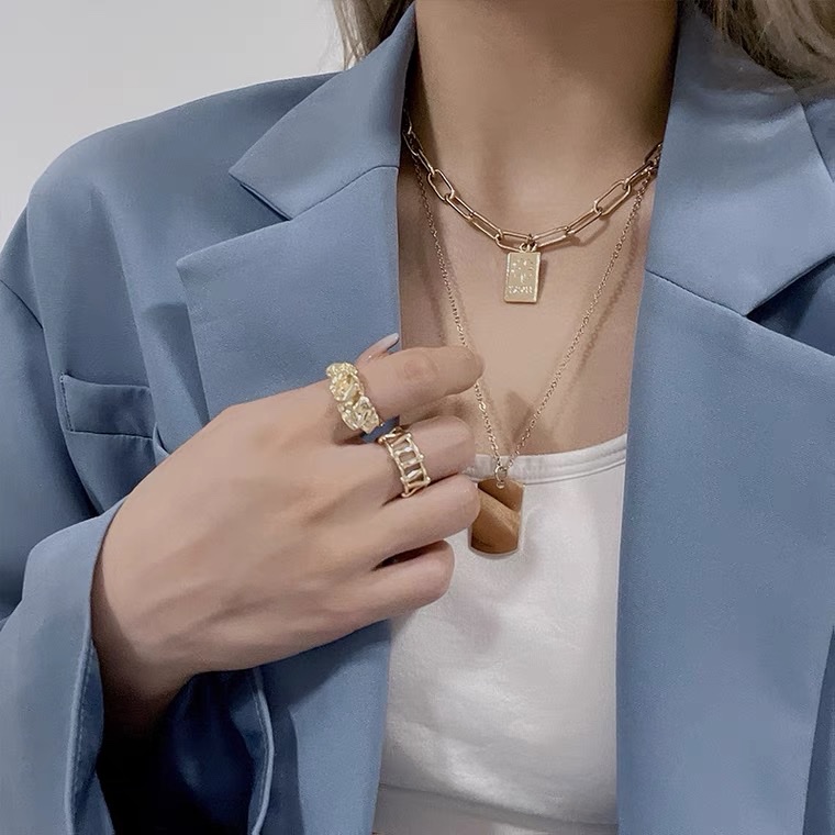 ins cool and stylish metal irregular ring two-piece set, a trendy and fashionable open-top index finger ring detail image 2