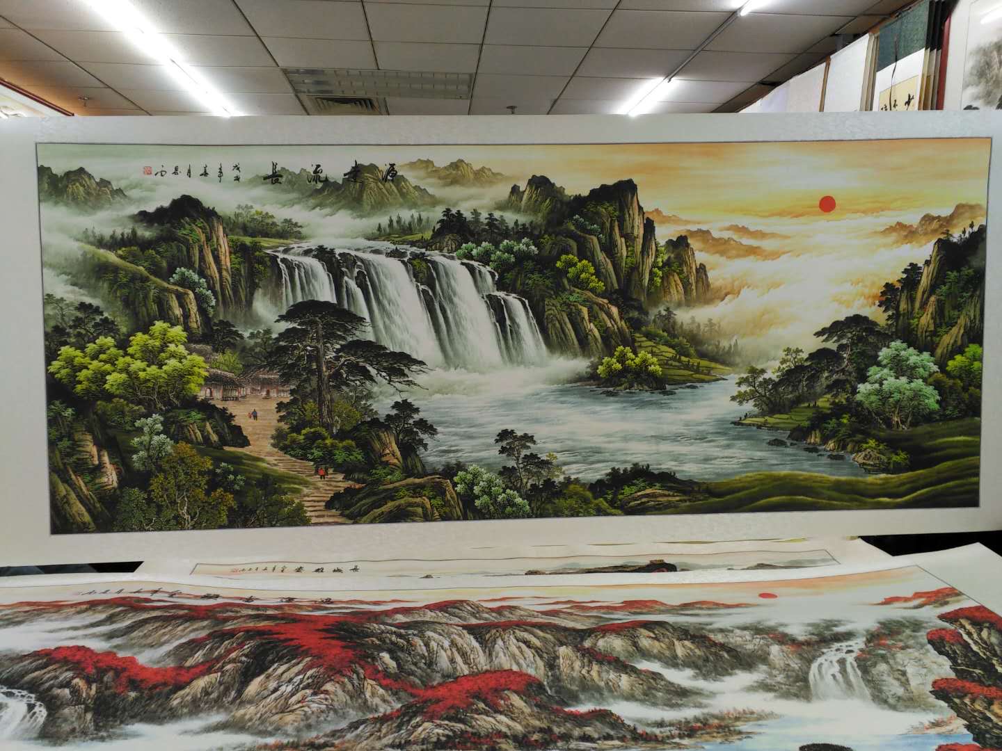 110x280水印印刷山水秋景长城中国画国画装修画大厅客厅传统文化细节图