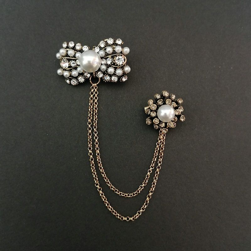 Korean pearl bow with chain vintage men's suit jacket accessories