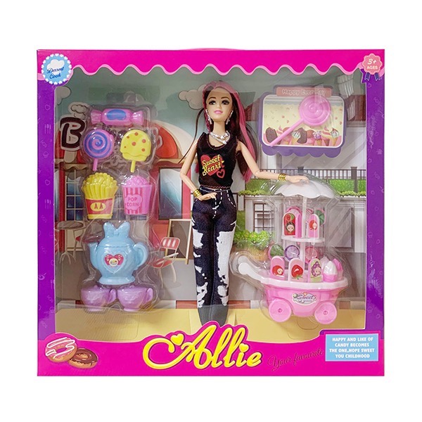 9 articulaciones barbie con accesorios 11.5 "cuerpo sólido con carro de helado, piruletas, accesorios [embalaje inglés] 70
