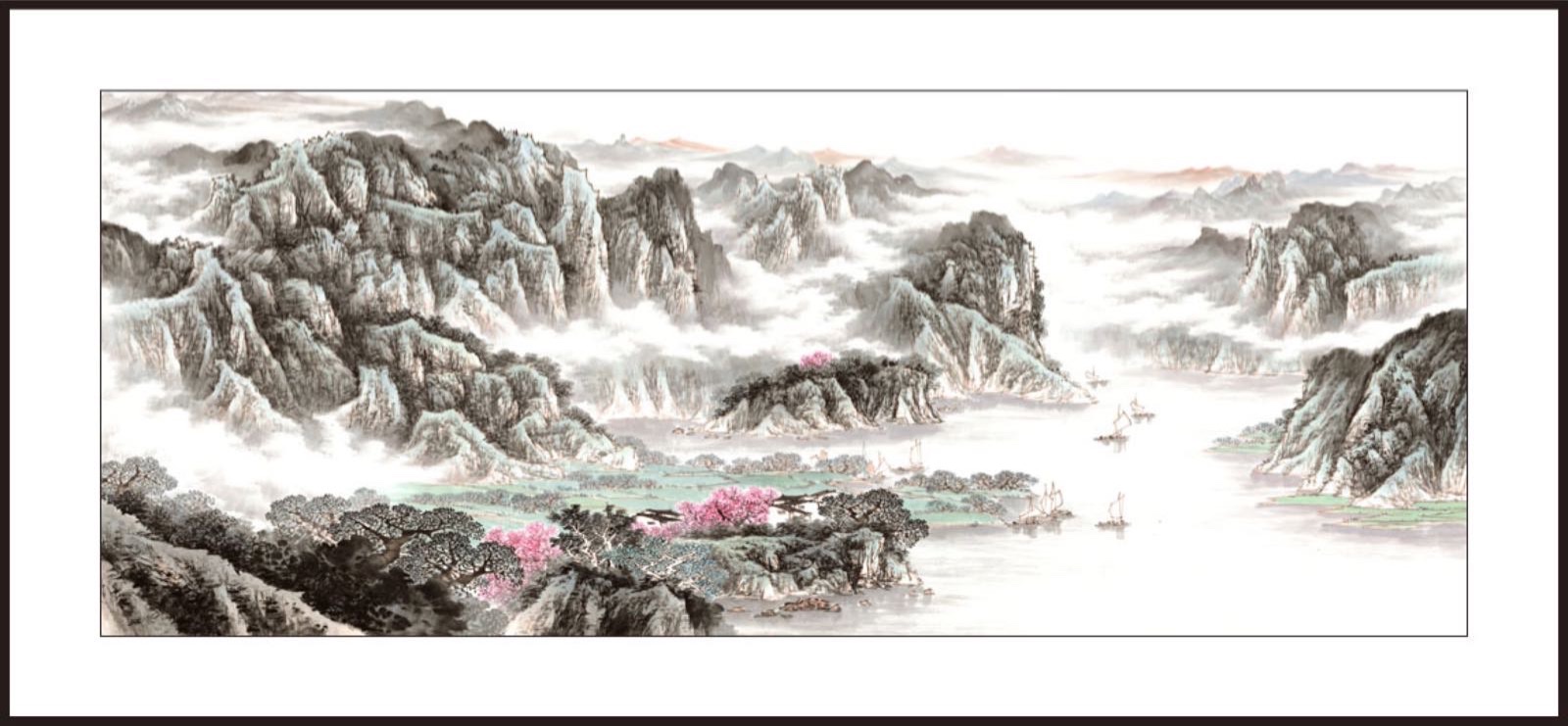 110x280 watermark printing: Landscape, smooth Sailing, Chinese painting, traditional Chinese painting decoration, hall, living room, traditional culture Item Picture