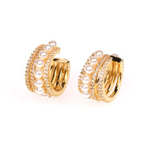 Cross Border Accessories apm Multi-loop hollow pearl temperament earrings Micro-diamond-encrusted ear clips ins no piercing C-bone ear clips