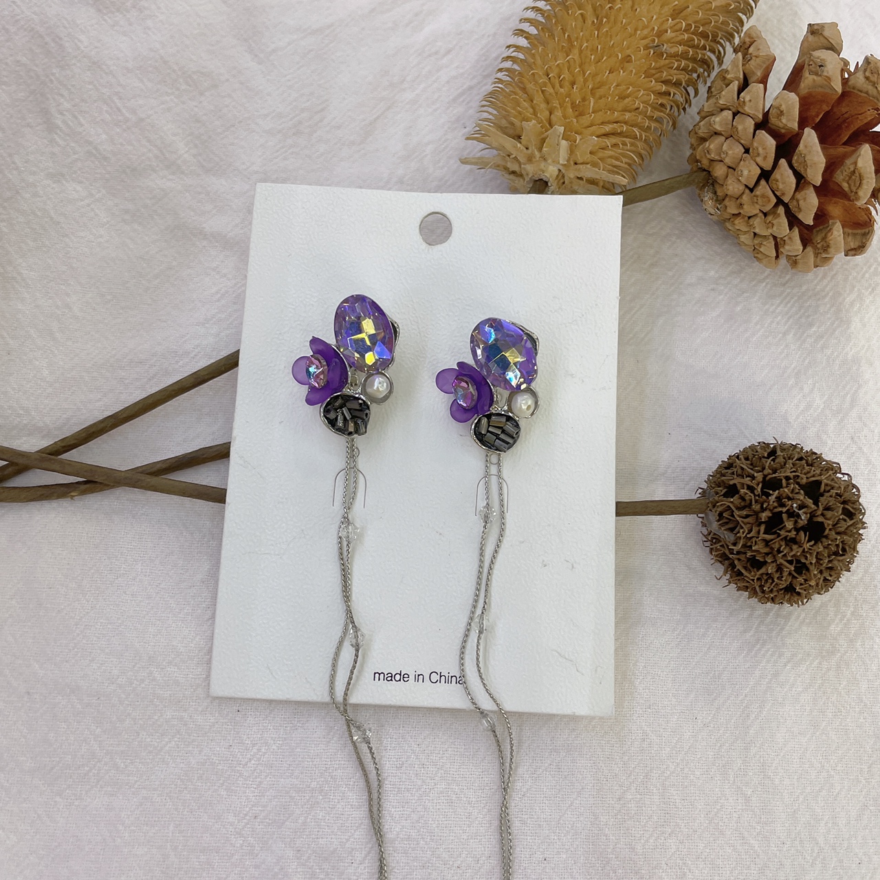 Baroque purple flowers Allergy resistant fashion irregular geometric studs Trend earrings Personality exaggerated accessories