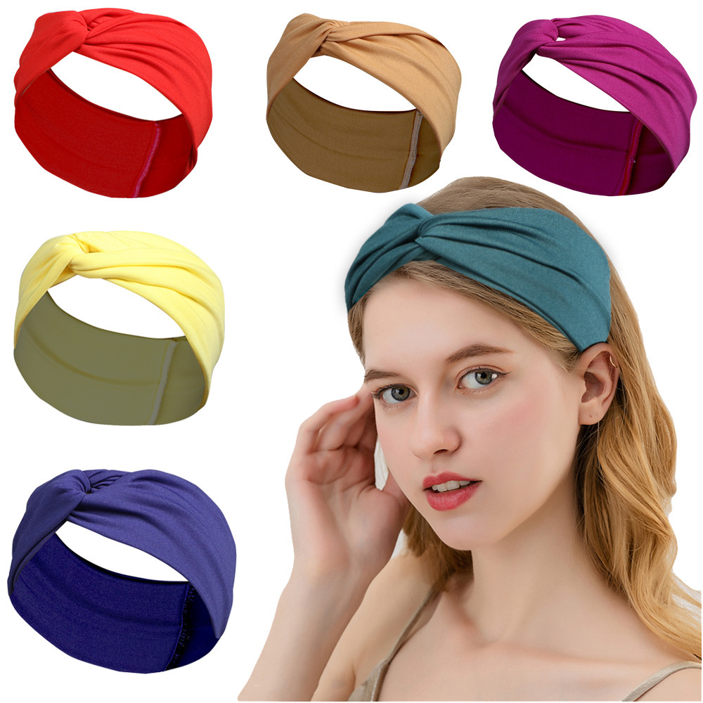 FLY143 Amazon new solid color cross headbands Women's Headbands Sports antiperspirant hair accessories