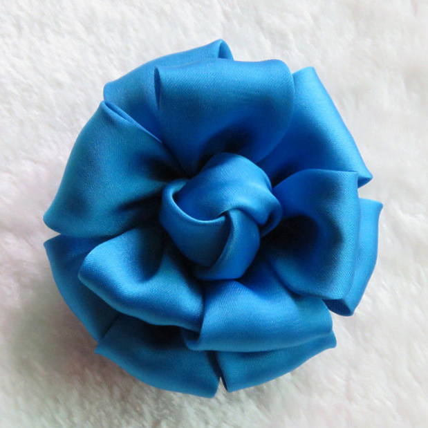 Brooch pin Handmade cloth Lake Blue large flowers Fashion work coat Satin flowers Spring corsage Brooch accessory women