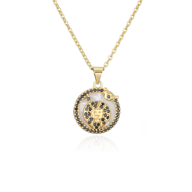 Cross-border supply genuine gold electroplated copper micro-inlaid colored zirconium jewelry, popular 12 zodiac pendant necklaces in Europe and America detail image 1