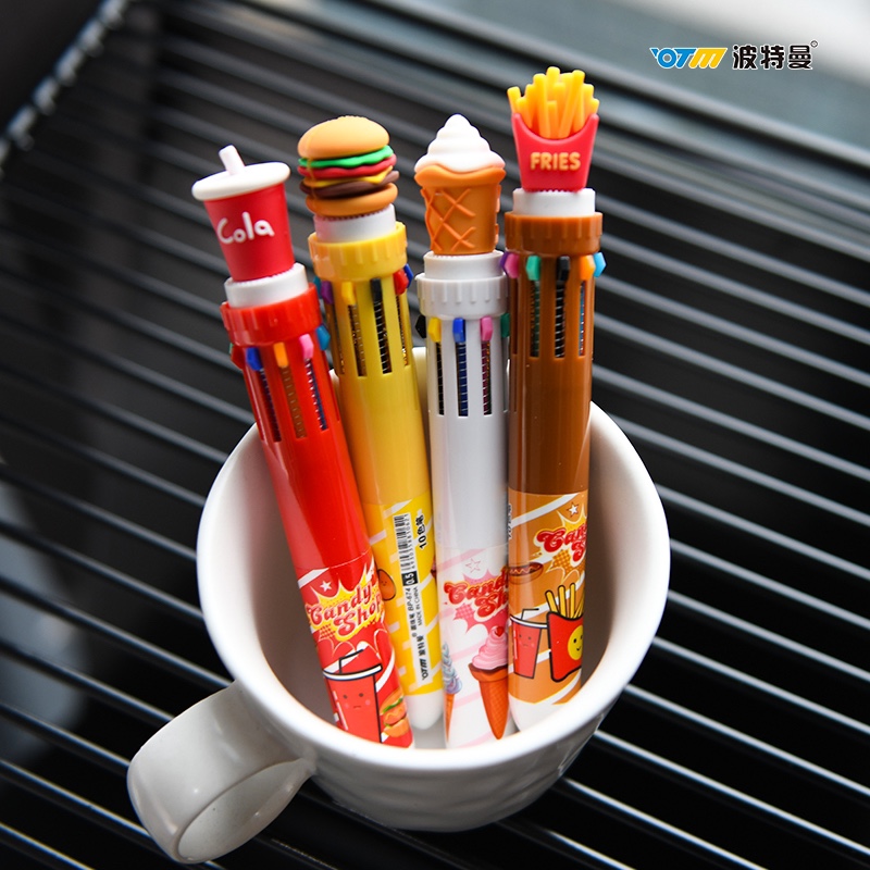辉煌笔业办公文化学生创意办公文具波特曼674可乐汉堡薯条硅胶多色圆珠笔10色笔