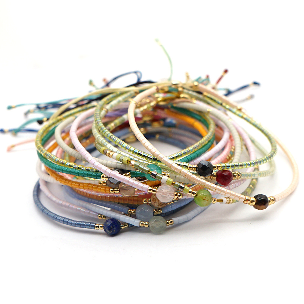 A simple and elegant Miyuki women's bracelet with mixed color rice beads, hand-woven friendship rope and semi-precious stone jewelry detail image 1