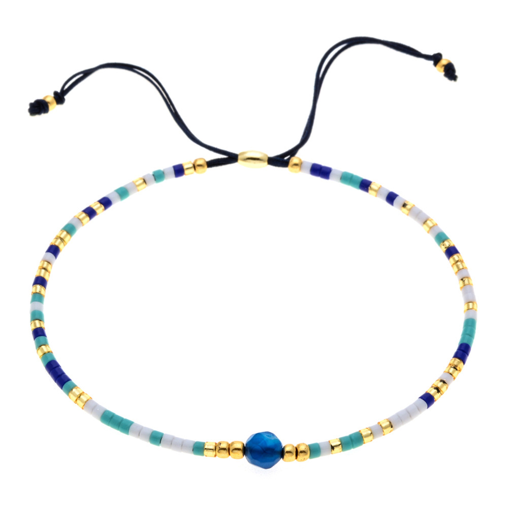 A simple and elegant Miyuki women's bracelet with mixed color rice beads, hand-woven friendship rope and semi-precious stone jewelry detail image 2
