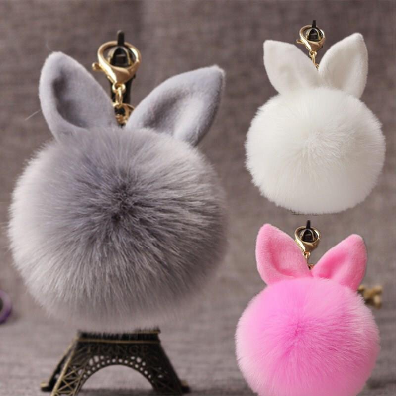 Fake fox fur Rabbit ears hairball solid color hairball pendant Rabbit ears hairball artificial hairball keychain pendant