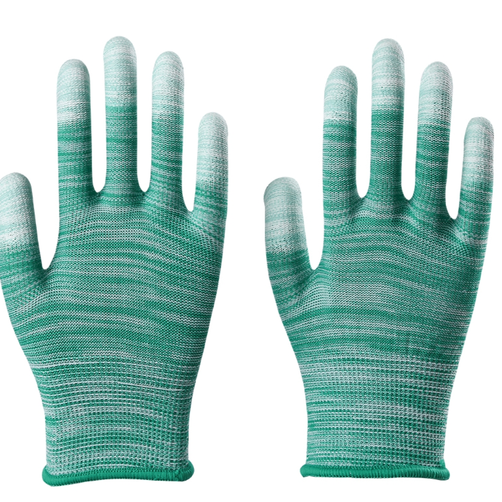 Green stripe finger-coated thin nylon PU finger-coated electronic dust-free anti-static protective gloves