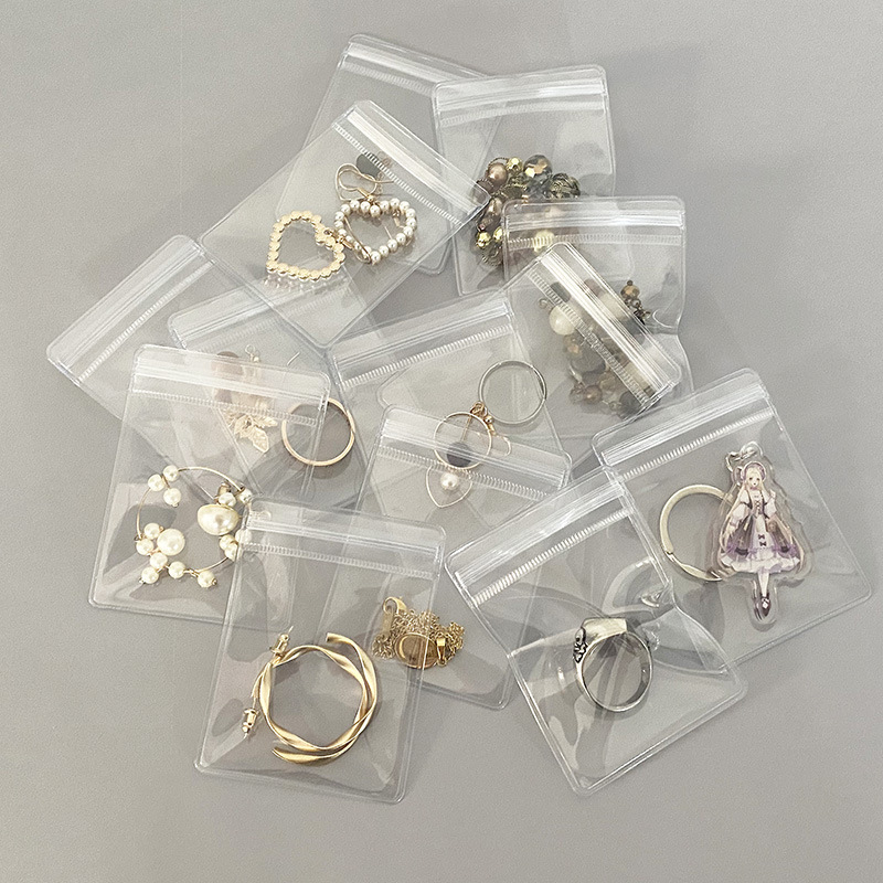 Customized printed in-stock zipper bags, transparent PVC self-sealing bags, thick jewelry and jewelry sealing plastic zipper bags details Picture