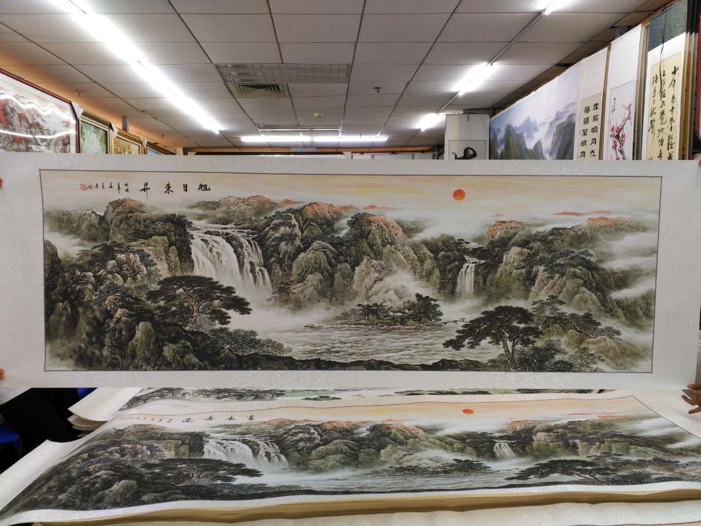 80x240水印印刷富水长流山水国画中国画传统装饰画详情图1