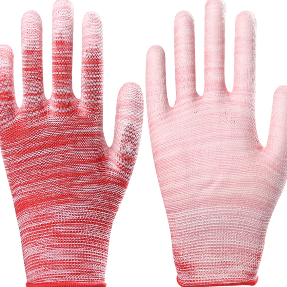 Red stripe finger-coated thin nylon PU finger-coated electronic dust-free anti-static protective gloves