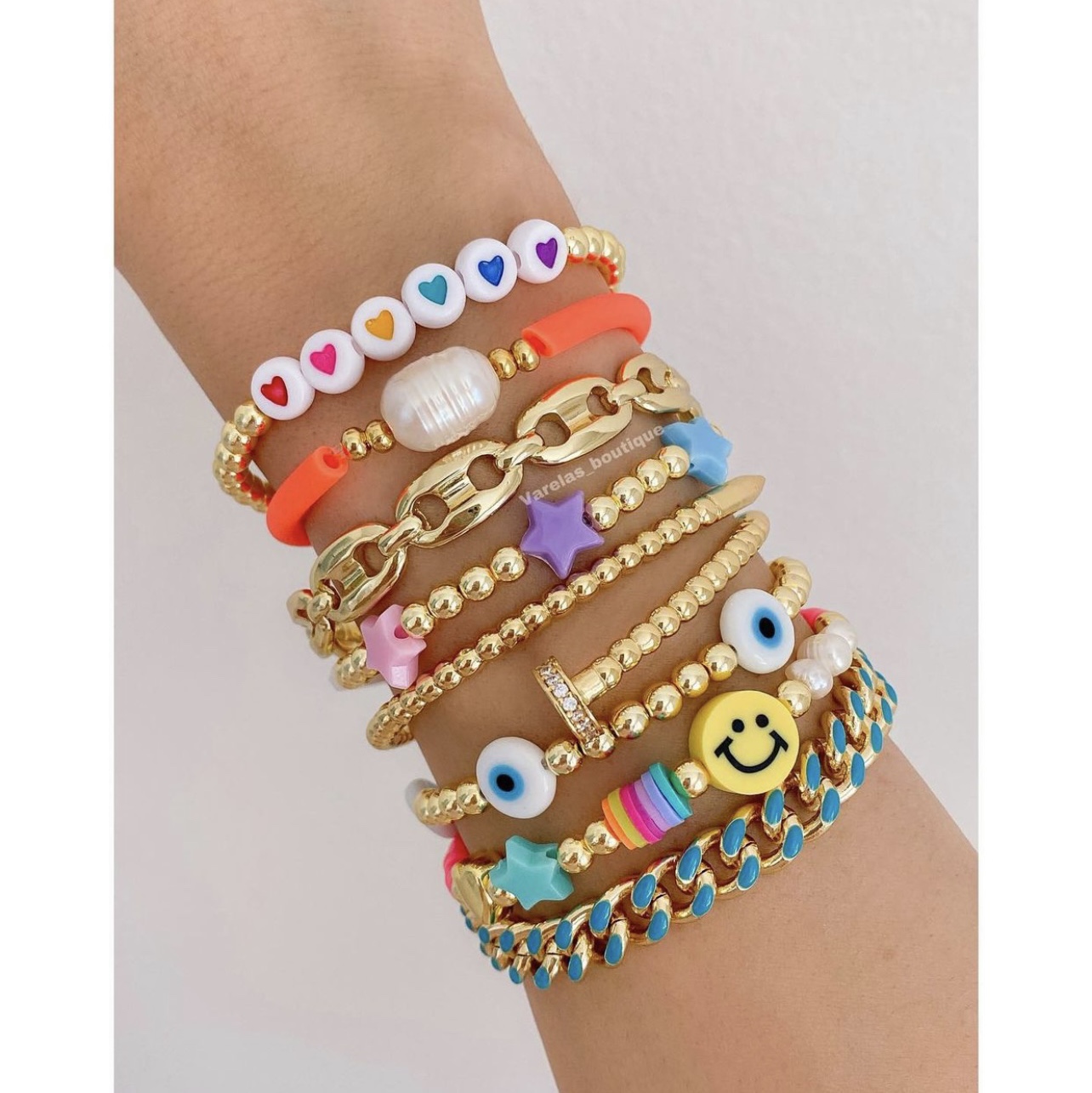 Children and girls' bracelets, colorful cartoon Kawaii bracelets, smiling soft clay Bohemian-style bracelets, chain bracelets, pearls