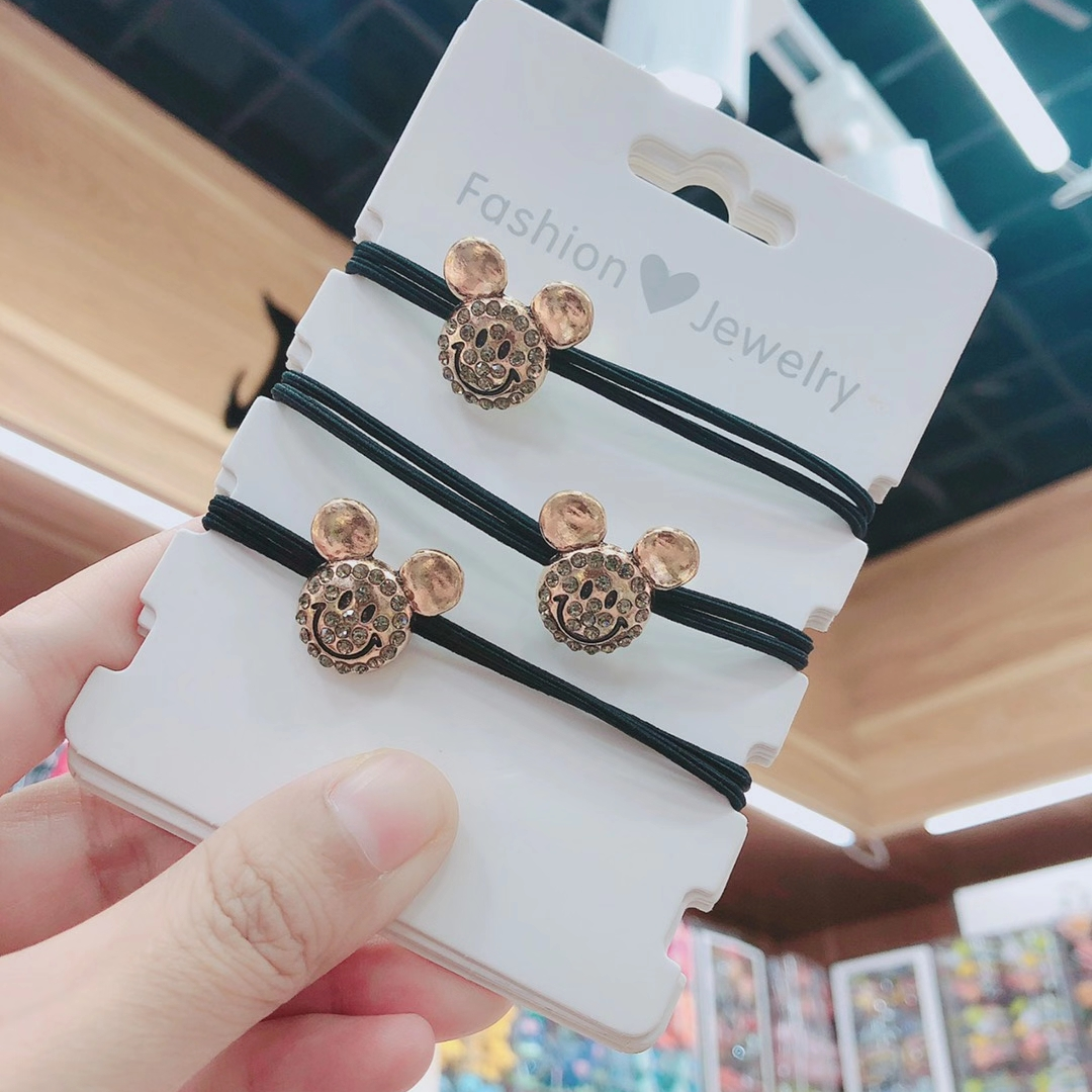 【100 Sets 】 Korean version new leather band Mickey Hair rope alloy hair accessory