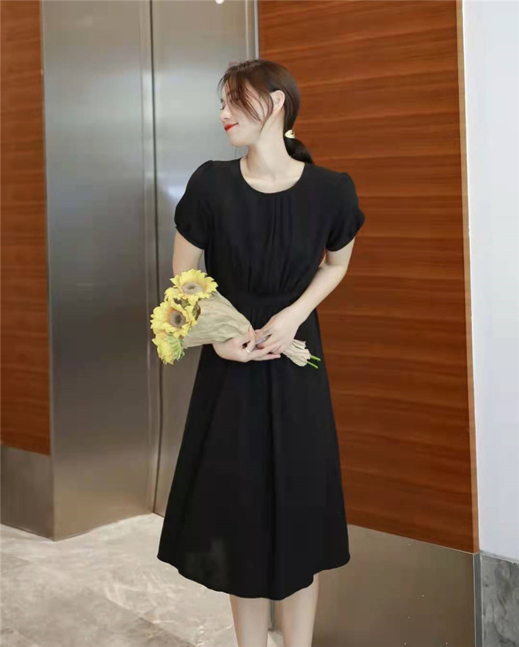AMD- Summer New Korean women's wear, waist-cinching, slimming, mid-length, youthful and sweet dress, black 5D2127303 details Picture