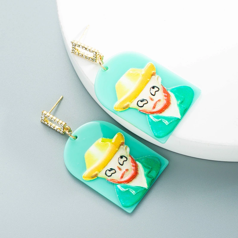 欧美创意搞怪世界名画珍珠耳环可爱女树脂耳环文艺耳饰earrings