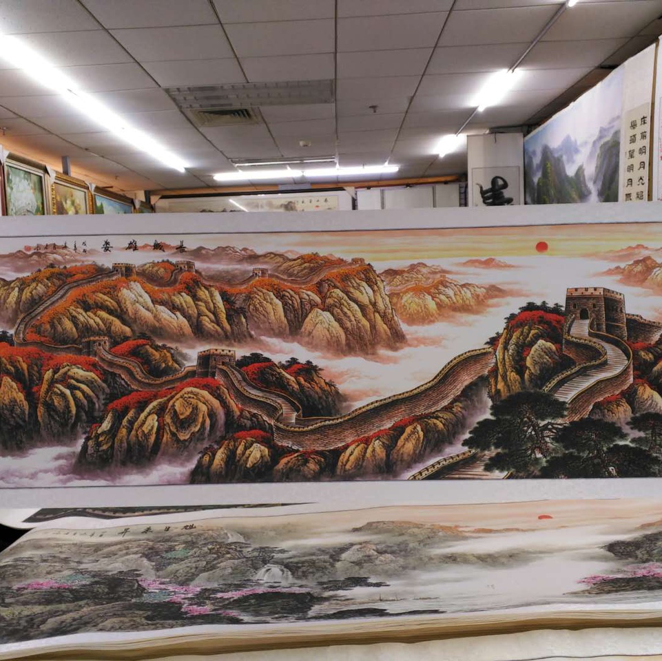 80x240水印印刷长城雄姿红色山水国画中国画传统装饰画图