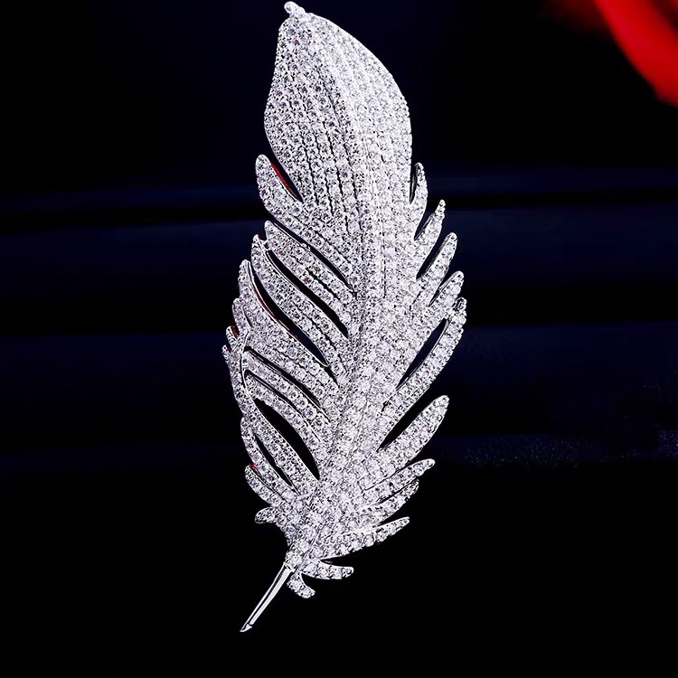 Rhinestone feather brooch