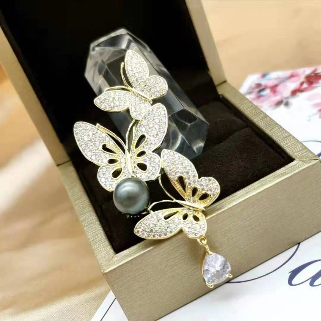 Rhinestones three butterfly brooches