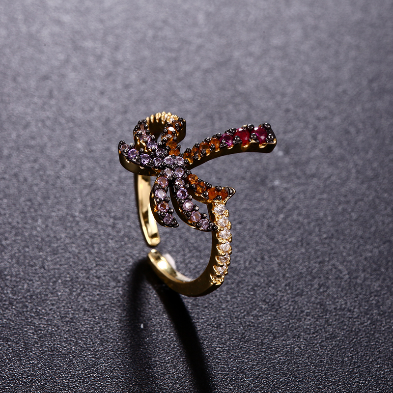 茗蓝 铜镶锆石 真金电镀 甜美ins风潮网红彩色戒指女 小众设计简约系列63