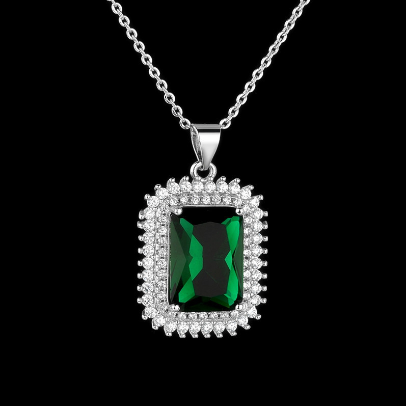 Pendant AAA zircon copper inlaid crystal large rectangular necklace European and American quality zircon pendant factory direct sales classic