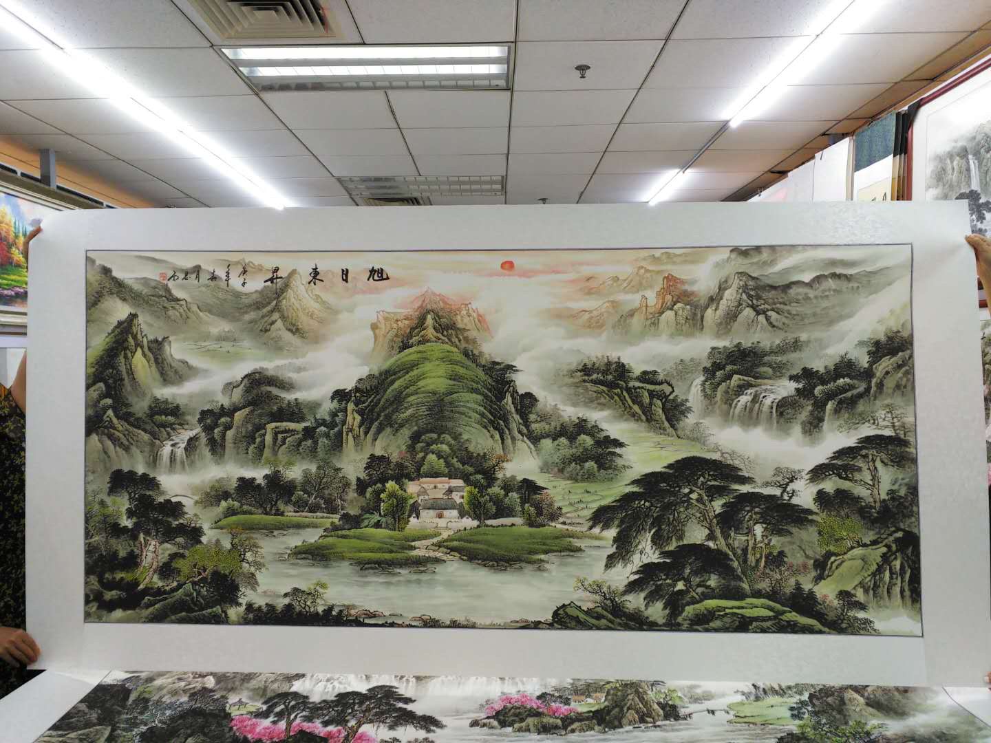 120x240 رسم صيني صيني تقليدي لرسوم جبلية مطبعة في الشمس details Picture