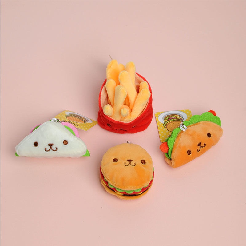 New cute plush doll couple series fries burger series mobile phone backpack pendant key chain decoration piece 0801 thumbnail