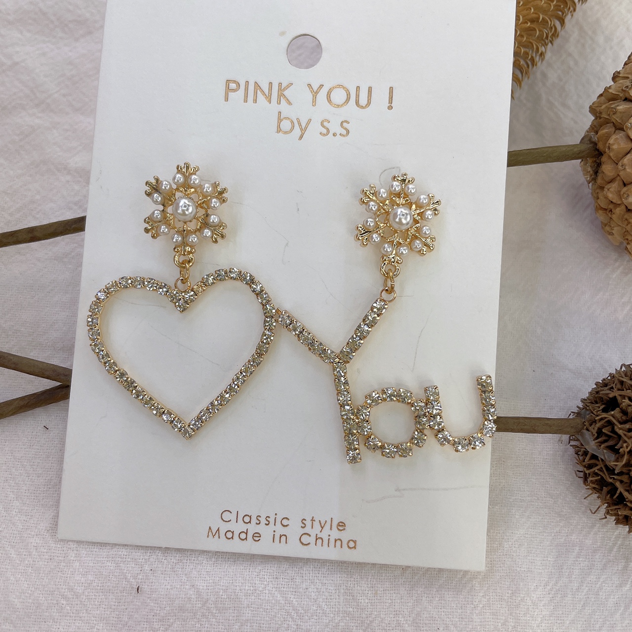 Baroque love letter rhinestones Allergy resistant fashion irregular geometric stud earrings Trend earrings personality exaggerated accessories