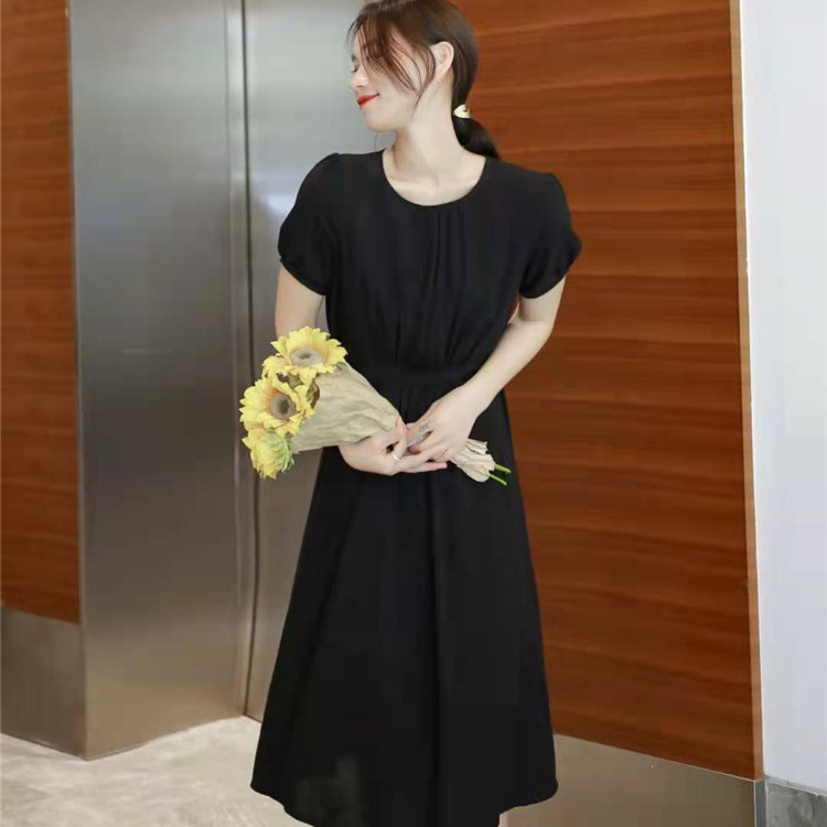 AMD- Summer New Korean women's wear, waist-cinching, slimming, mid-length, youthful and sweet dress, black 5D2127303