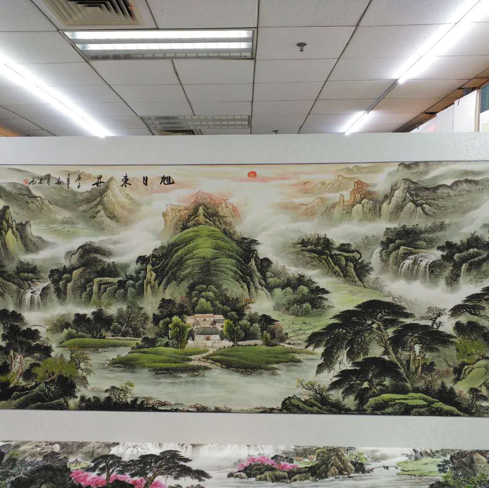 120x240 رسم صيني صيني تقليدي لرسوم جبلية مطبعة في الشمس