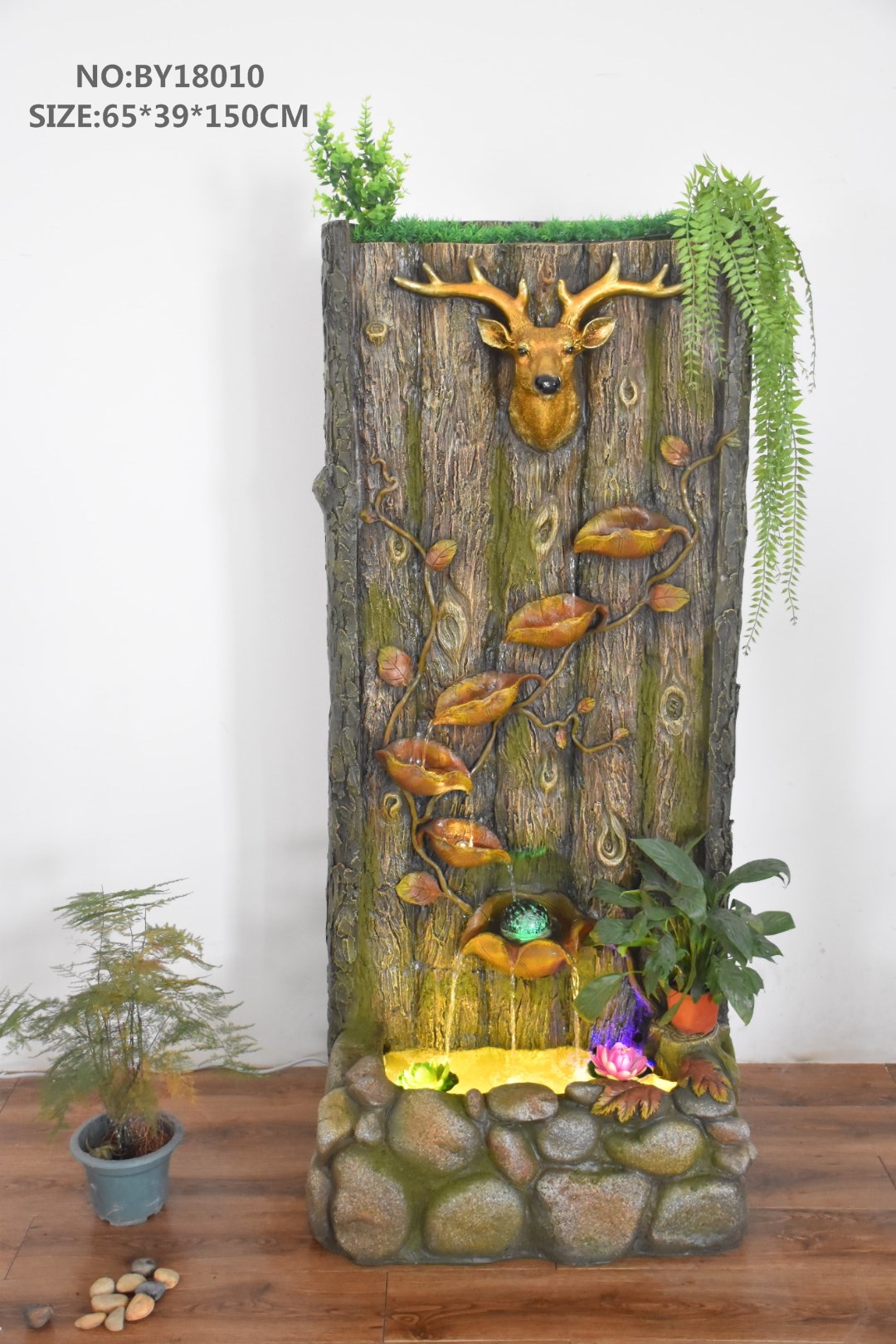 盆景假山鱼缸/树脂流水盆景/流水雾化幕帘白底实物图