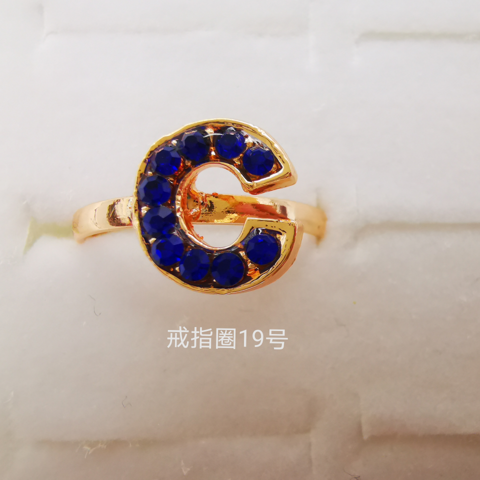 字母系列 彩钻合金戒指 电镀仿金经典款1947