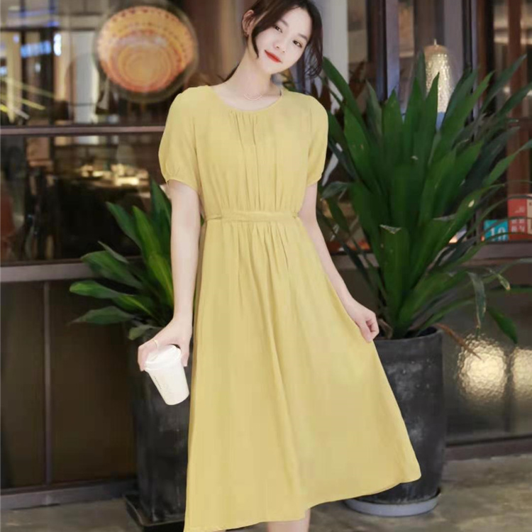 AMD--夏季新款韩系女装收腰显瘦中长款减龄甜美连衣裙黄色5D2127303