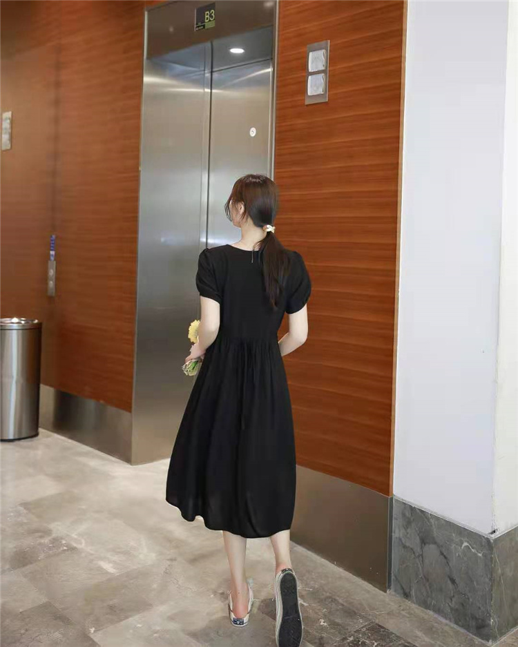 AMD- Summer New Korean women's wear, waist-cinching, slimming, mid-length, youthful and sweet dress, black 5D2127303 Specification image