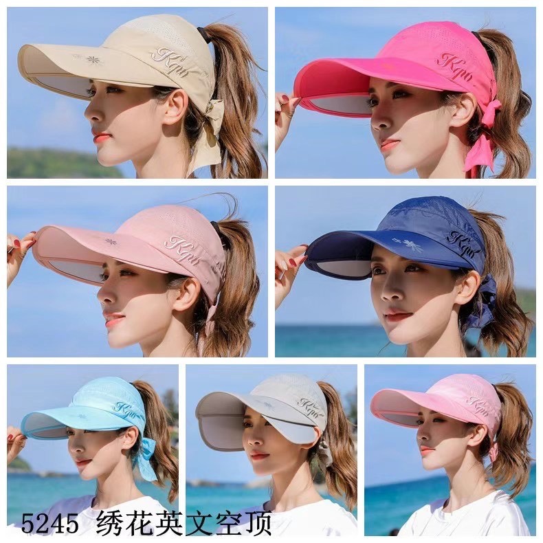 财帽双全帽业厂家直销批发防晒帽女夏季防紫外线户外马尾遮阳空顶帽
