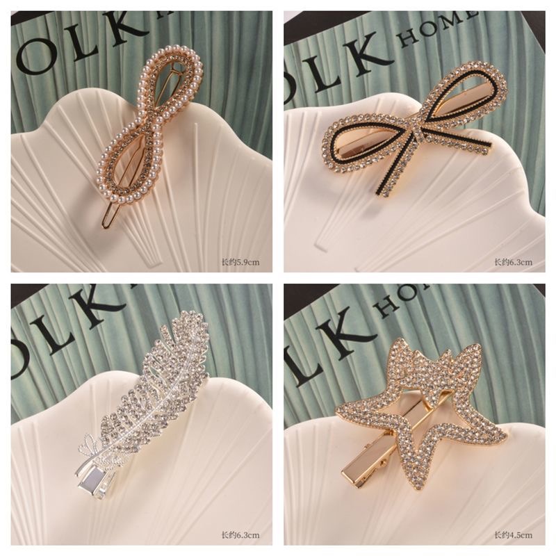 Simple and elegant water diamond mother hairpin, retro bangs, side clips, exquisite top clips, and a one-line clip at the back of the head headwear