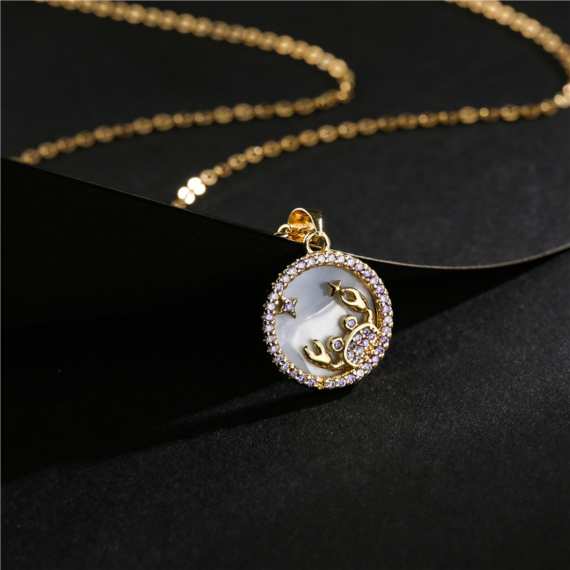 Cross-border supply genuine gold electroplated copper micro-inlaid colored zirconium jewelry, popular 12 zodiac pendant necklaces in Europe and America detail image 4