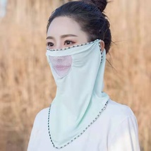 防晒头套面罩冰丝面罩夏天薄款防紫外线面部透气脸罩夏季遮全脸面绿