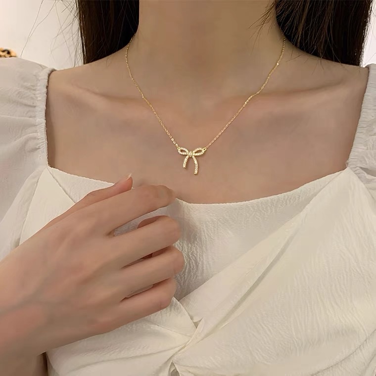 夏天上新蝴蝶结项链女仙气轻奢小众锁骨链2021年新款设计感配饰女细节图