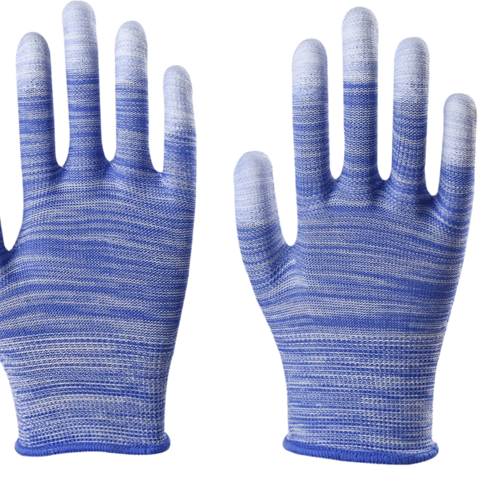 Blue stripe finger-coated thin nylon PU finger-coated electronic dust-free anti-static protective gloves full figure