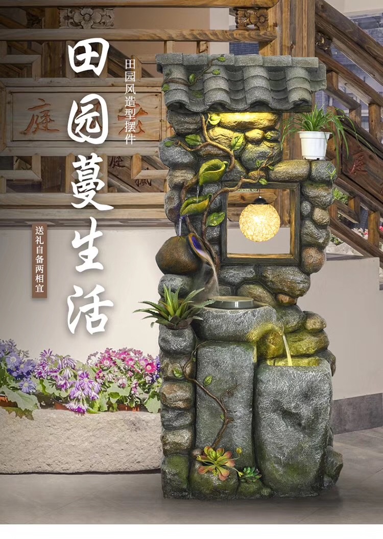 盆景假山鱼缸/树脂流水盆景/流水雾化幕帘细节图