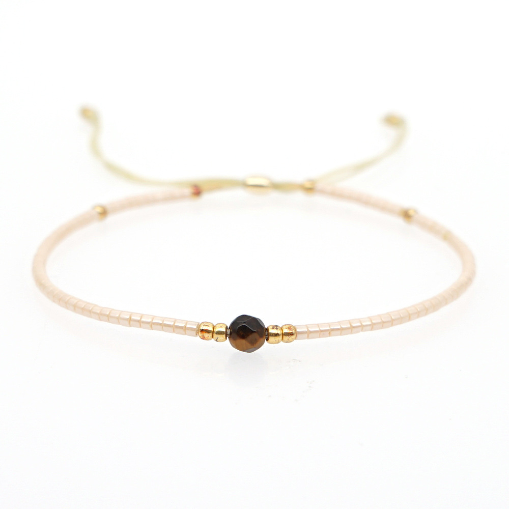 A simple and elegant Miyuki women's bracelet with mixed color rice beads, hand-woven friendship rope and semi-precious stone jewelry detail image 3