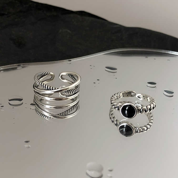 泰银交叉925纯银食指戒指女ins潮人复古蹦迪小众个性黑色开口指环