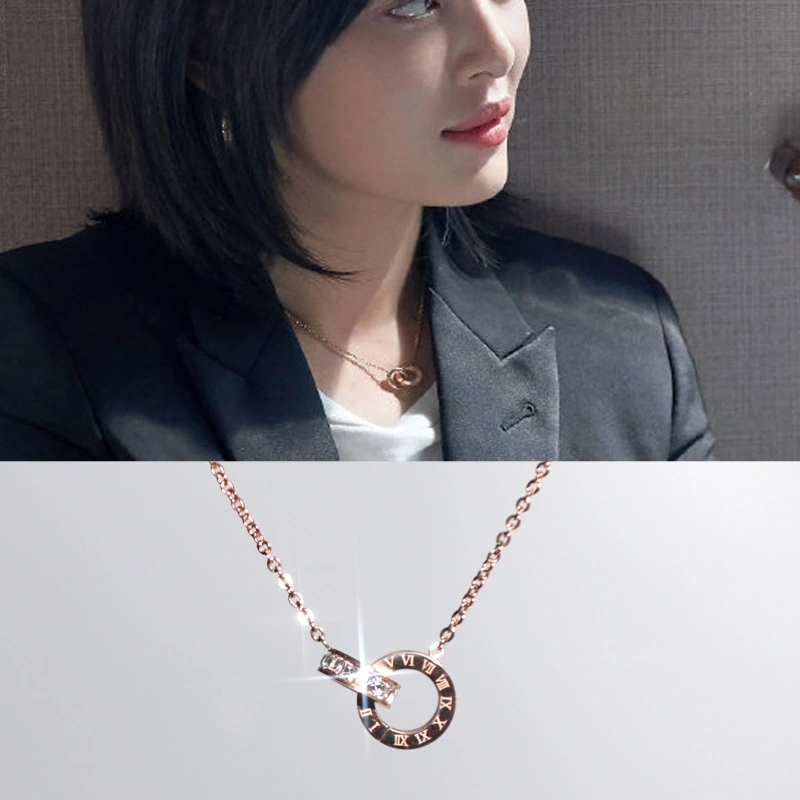 Roman Double Change Necklace Female Ins Street Personality Heart Pendant Cold Wind Titanium Steel Clavicle Chain Jewelry