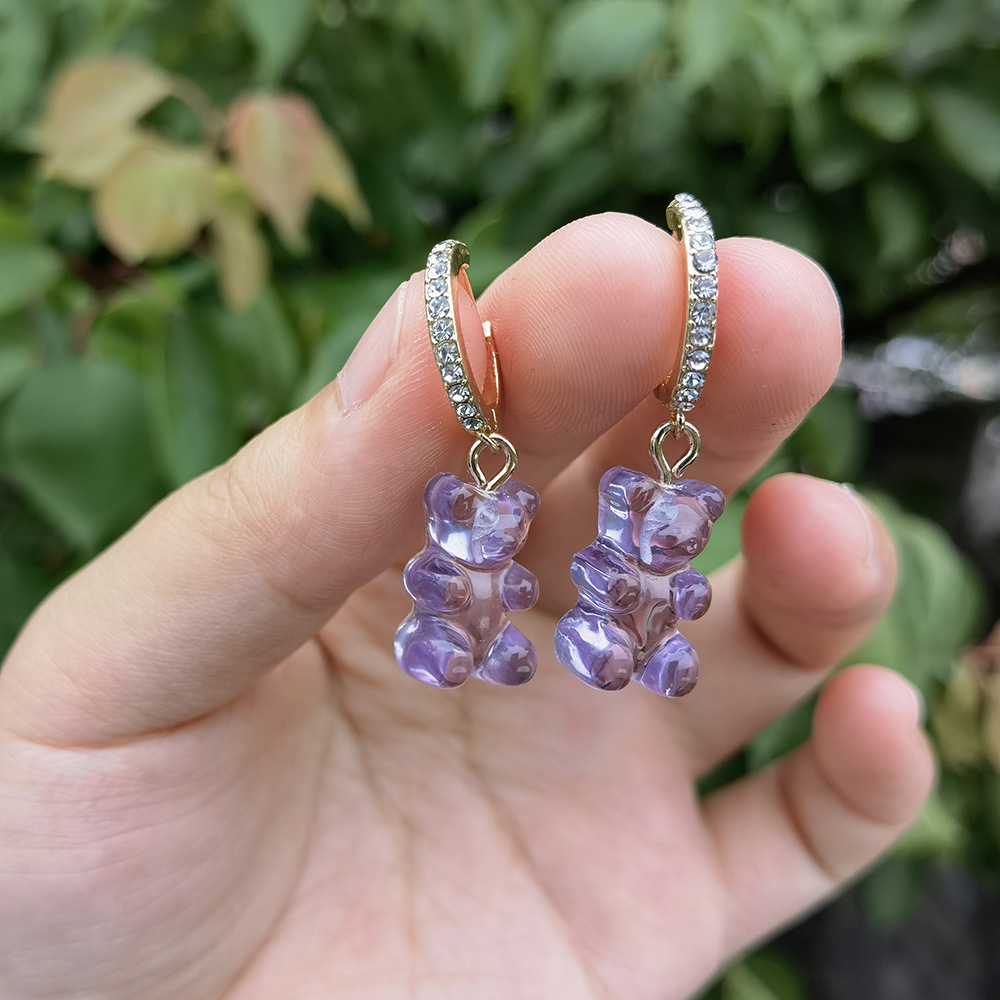 Europe and the United States cross-border new creative candy color cute gummy bear earrings personality resin bear pendant earrings girl