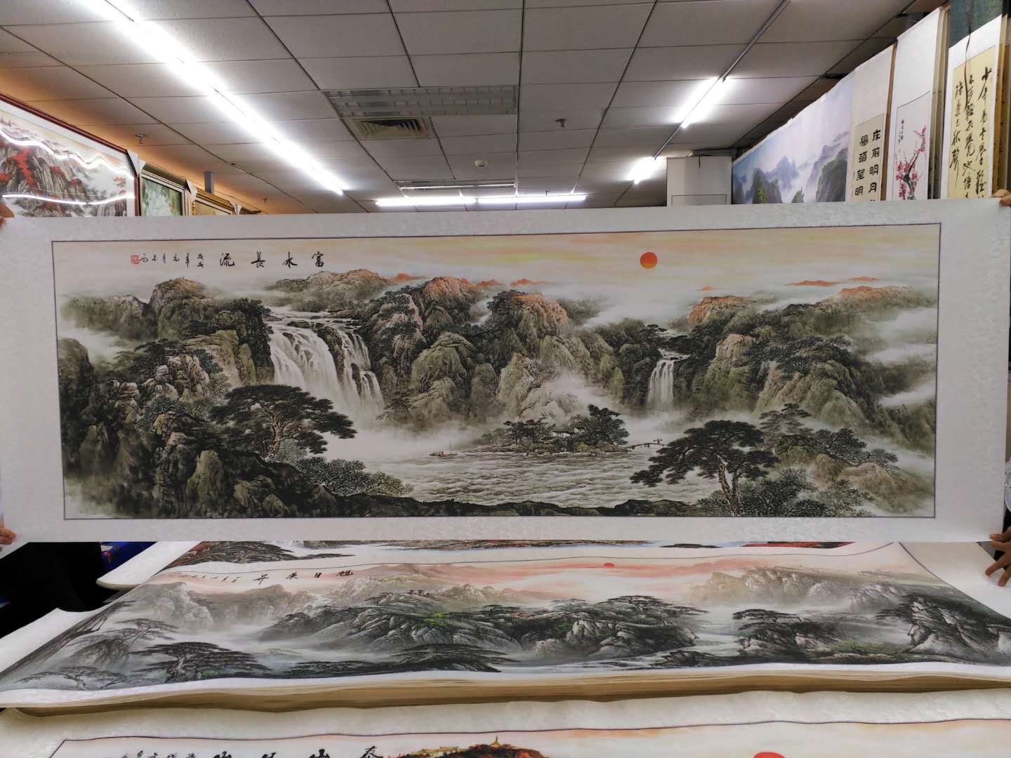 80x240水印印刷富水长流山水国画中国画传统装饰画细节图