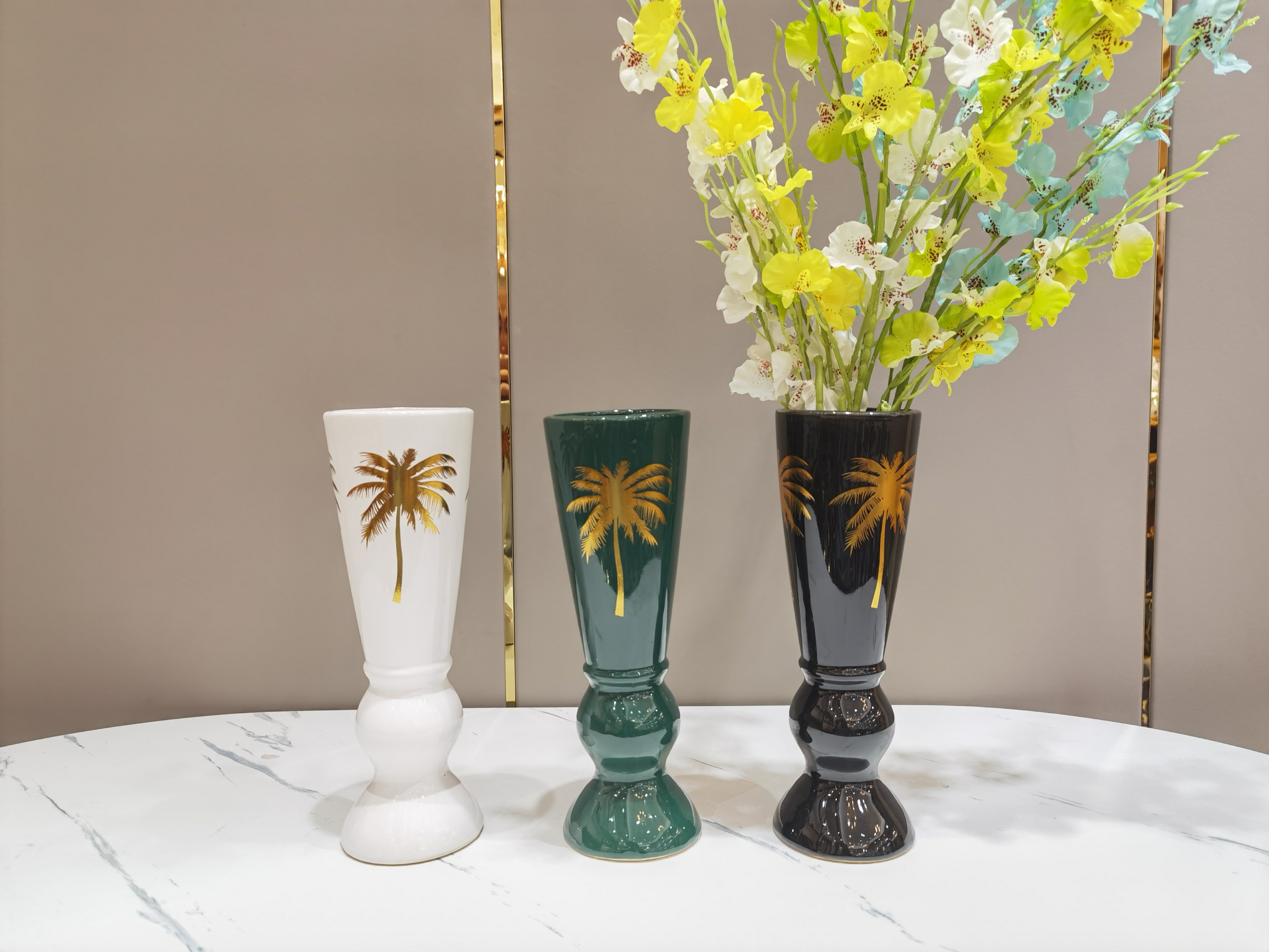 金堡花瓶25Cm花瓶白色花瓶 电镀花瓶 玄关摆件新中式美式 轻奢陶瓷花瓶摆件家居饰品客厅装饰电视柜欧式插花花瓶