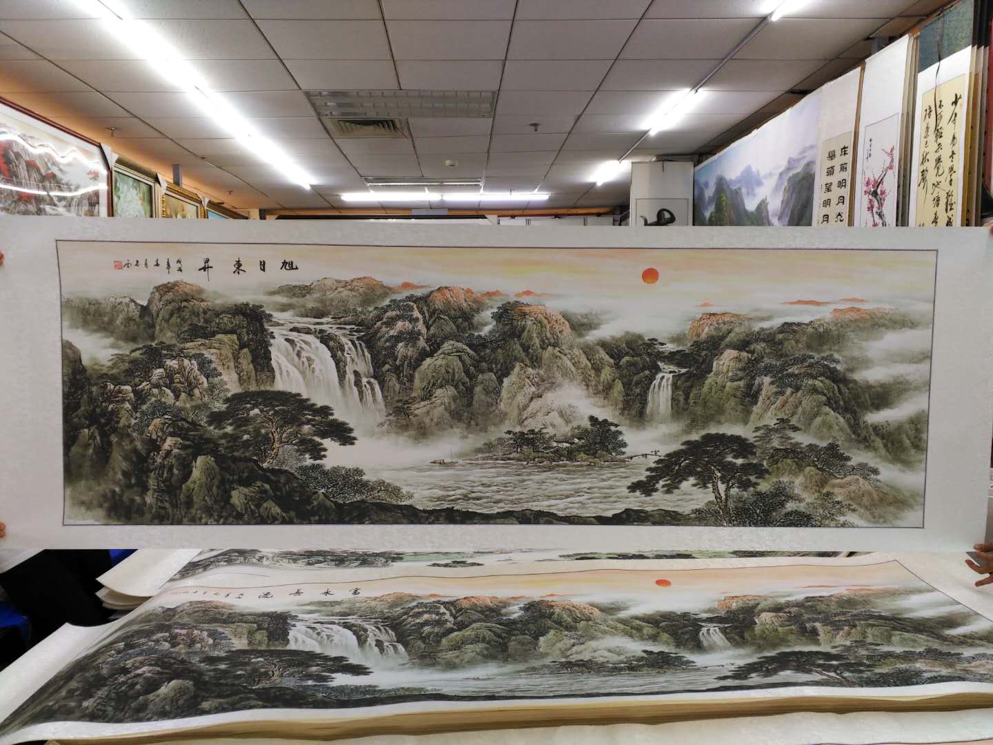 80x240水印印刷黑白水墨源远流长山水国画中国画传统装饰画细节图